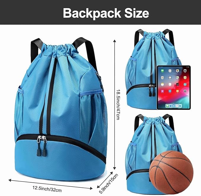 Image of Leosportz Sports Drawstring Bag Backpack for Men Women - Basketball Bag Gym Backpack Dedicated Shoe Compartment | Waterproof Large Space Gym Bag
