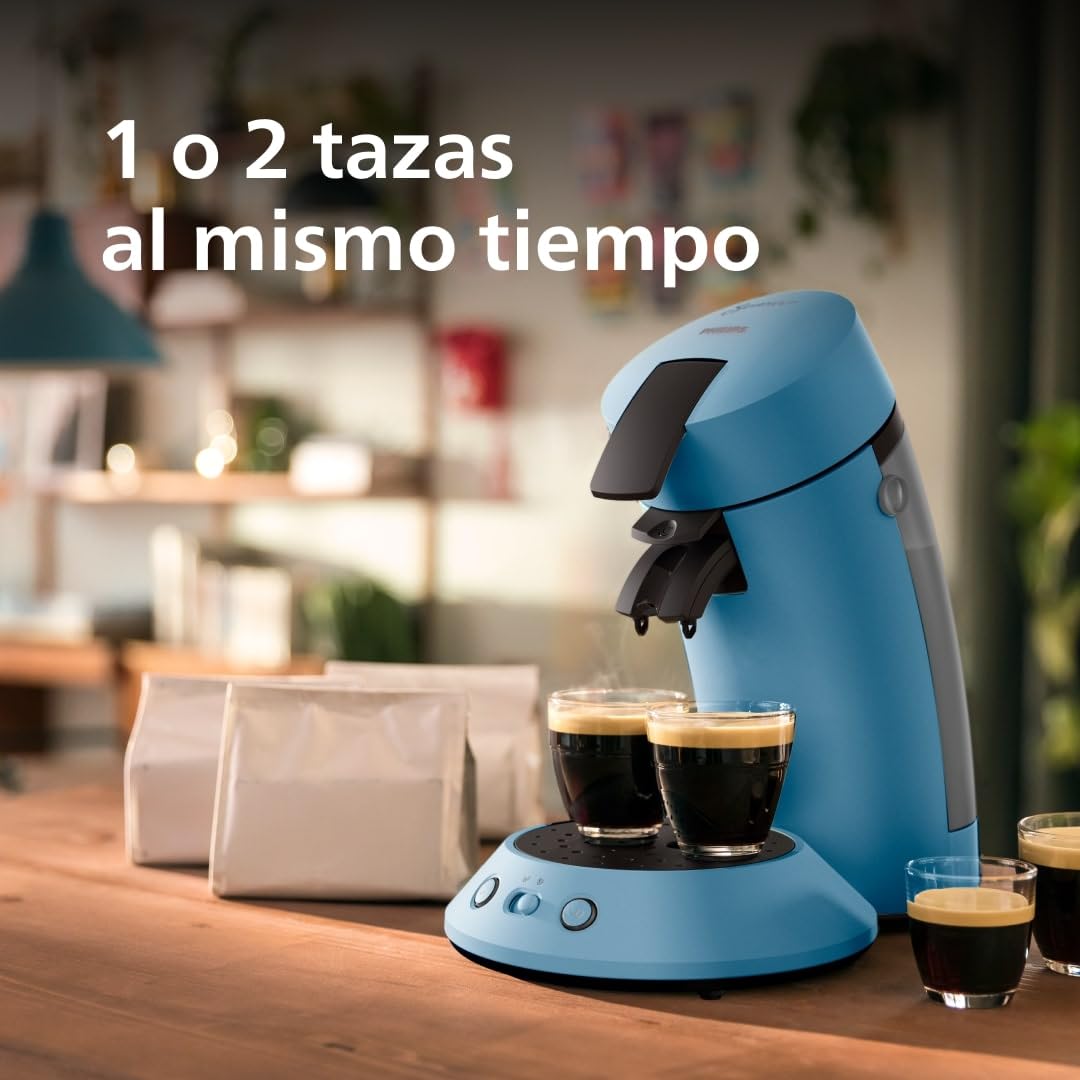 PHILIPS Senseo Original Plus cafetera de monodosis, Selección de Intensidad del Café, Tecnología Coffee Boost, Plástico Reciclado, Azul Pavone (CSA210/00) | 1 o 2 tazas, menos de 1 minuto de tiempo de preparación, Coffee Boost, Crema Plus, 0,7 L (CSA210/0