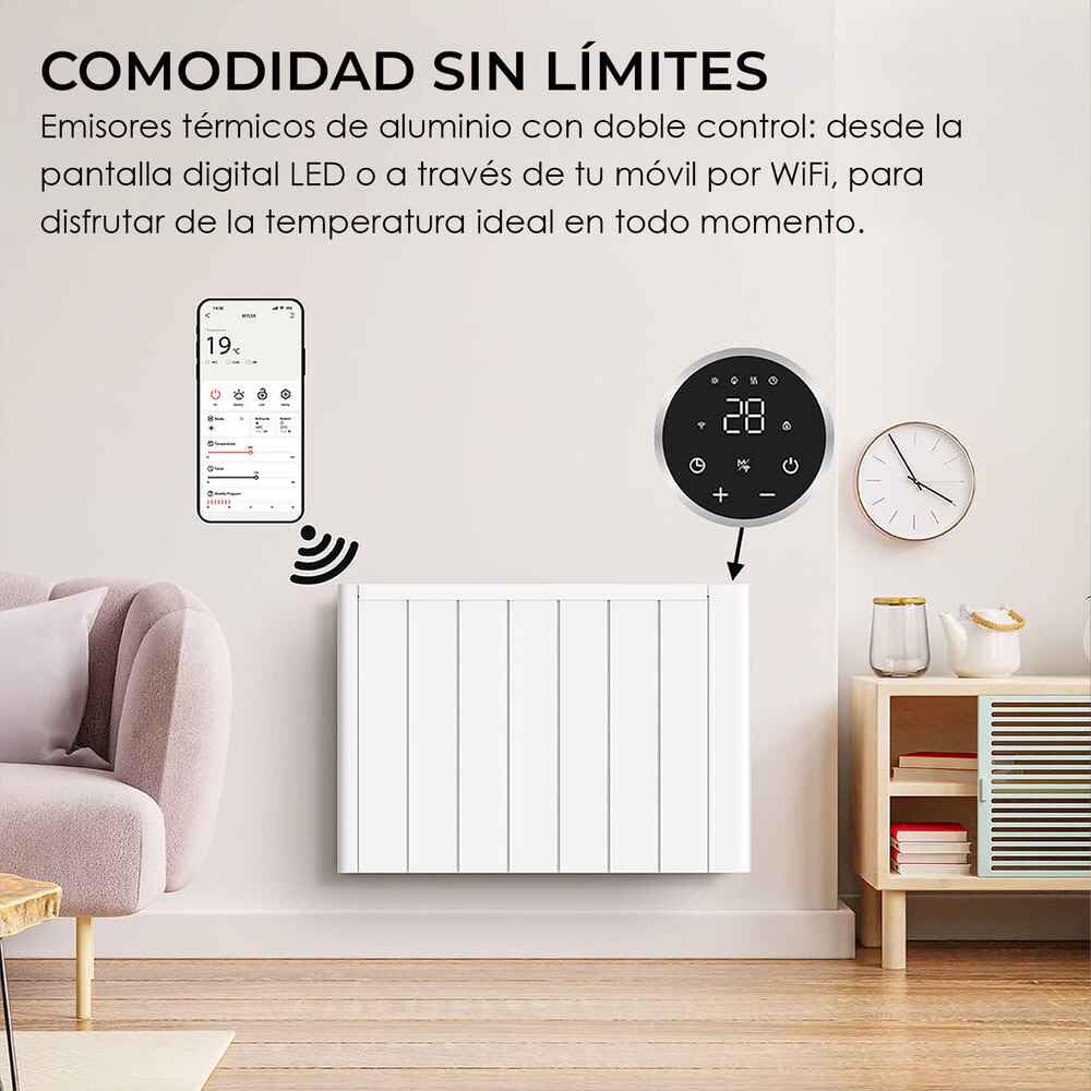 YOEVU | Radiador eléctrico bajo consumo | 2000W | 3 modos | Tecnología TRIAC, Compatible con Alexa, control WiFi y app, pantalla digital, temporizador, montaje suelo o pared, blanco