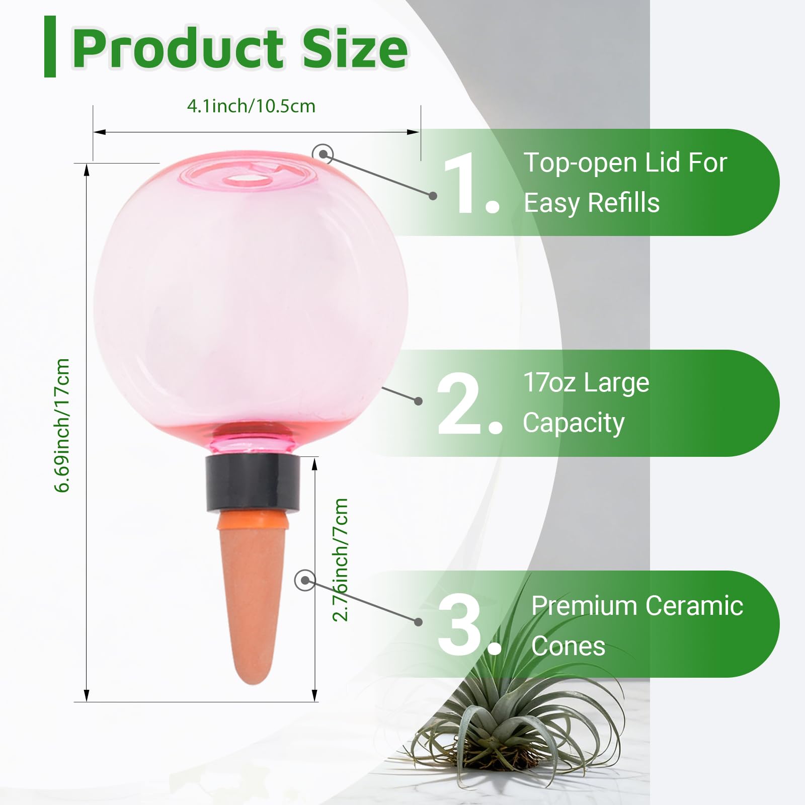 Lot de 4 globes d'arrosage automatique en plastique pour plantes d'intérieur et d'extérieur (rose)