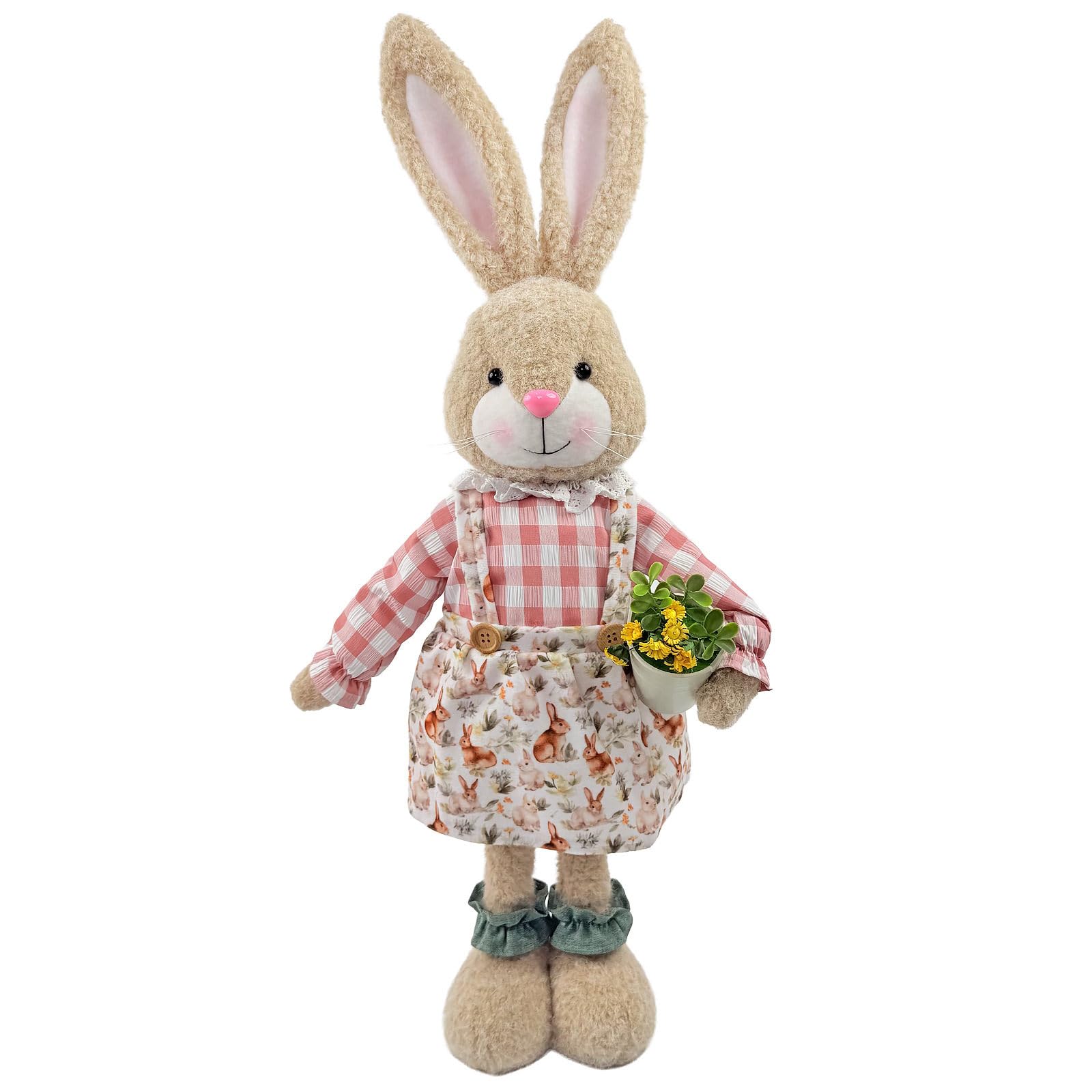 Tsophreniq Telescoping Polyester Fabric Easter Hare Ornament Height Adjustable for Tabletop Garden Decoration Soft Fabric Easter Doll Toy Height Adjustable Figure Ornament