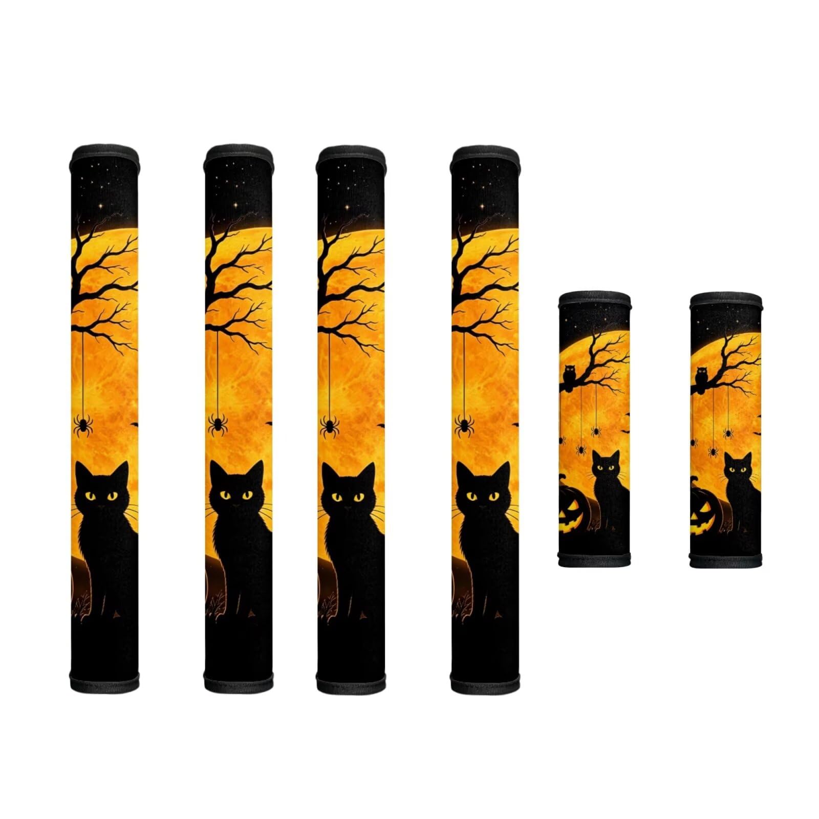 Halloween Decor Refrigerator Door Handle Covers Set of 6 Kitchen Electrical Appliances Handle Protector Anti-Slip Fridge Microwave Accessories, Black Cat Moon Spider Print