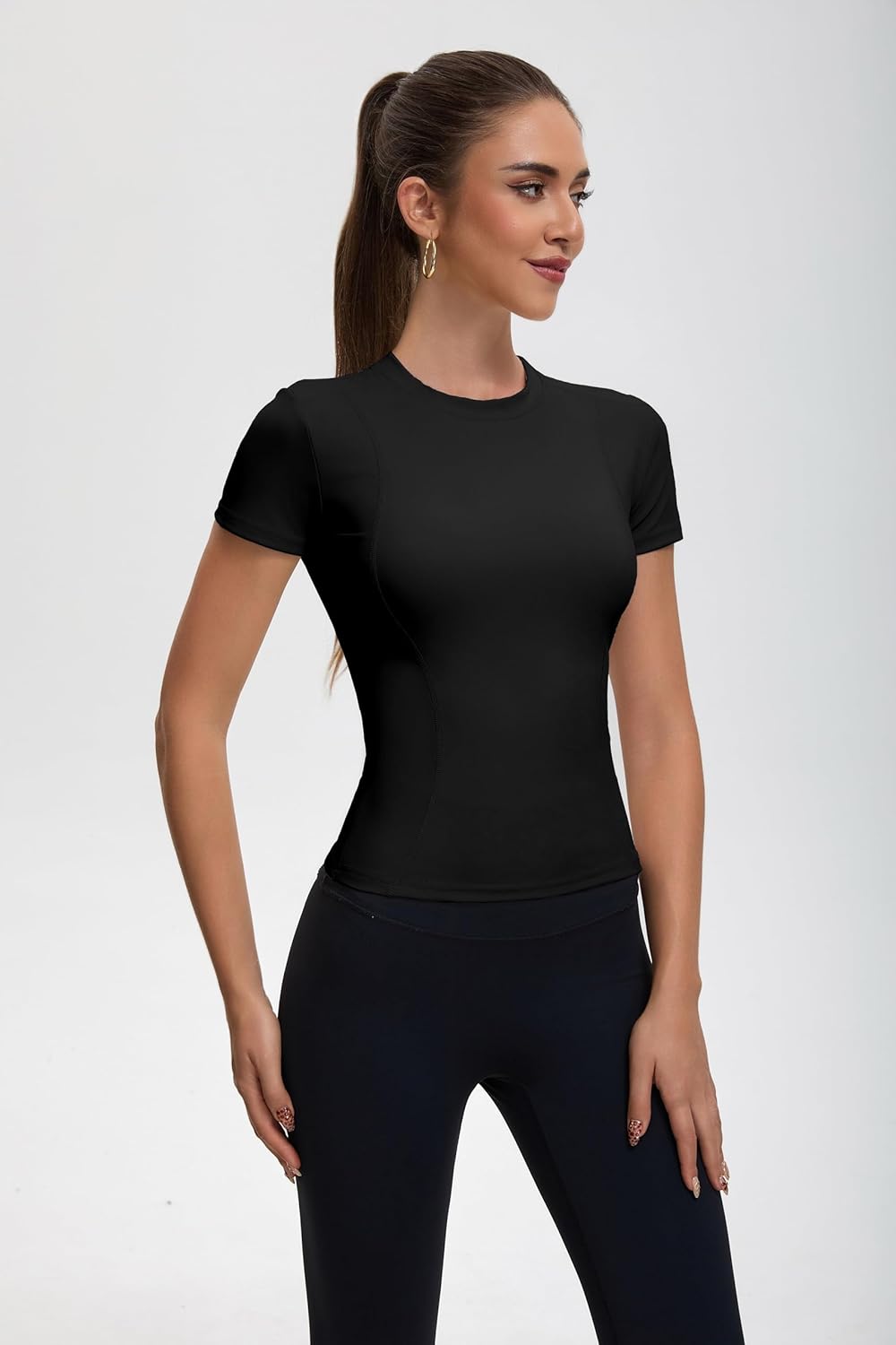 Womens Workout Compression Shirts,Athletic Dry Fit Yoga Gym Pilates Shapewear Tops,Cute Crop Y2K Short Sleeve Clothes - Image 3