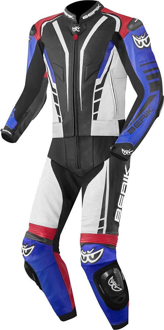 Berik XR-Ace 2-Teiler Motorrad Lederkombi, schwarz/weiß/rot/blau, 48 | CE-Protektoren