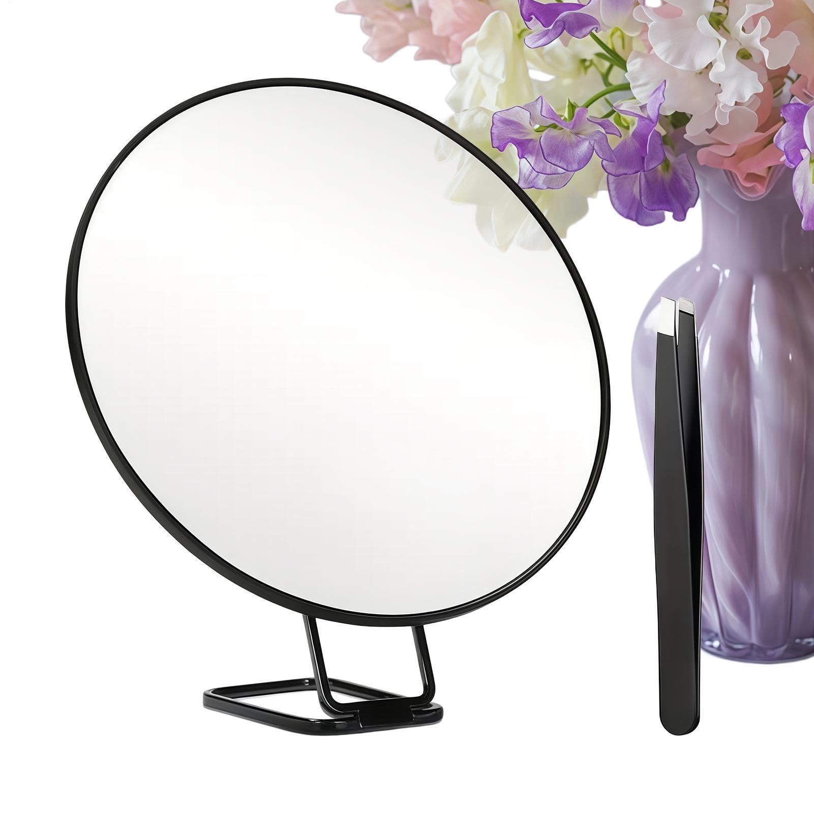 Espejo de maquillaje con aumento plegable de vidrio con mango para tocador
