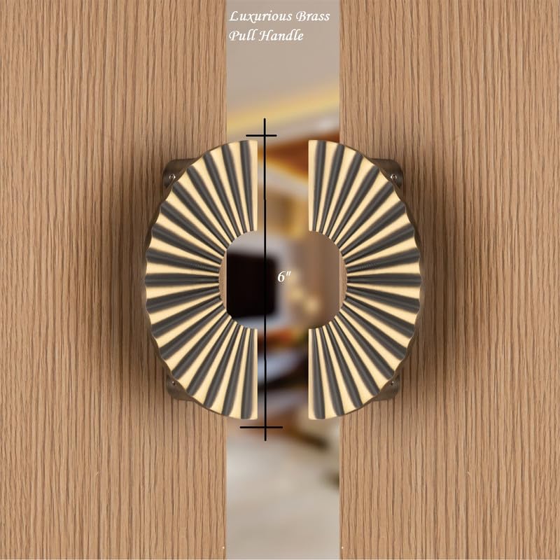 Image of COMPASS Brass 6-inch Round Shape Door Handle for Main Door and Pull-Push Handle of Home /Hotel /Office Door Hardware for Single and Double Door,RPH-103 - Pack of 1 Set (Brass Antique)