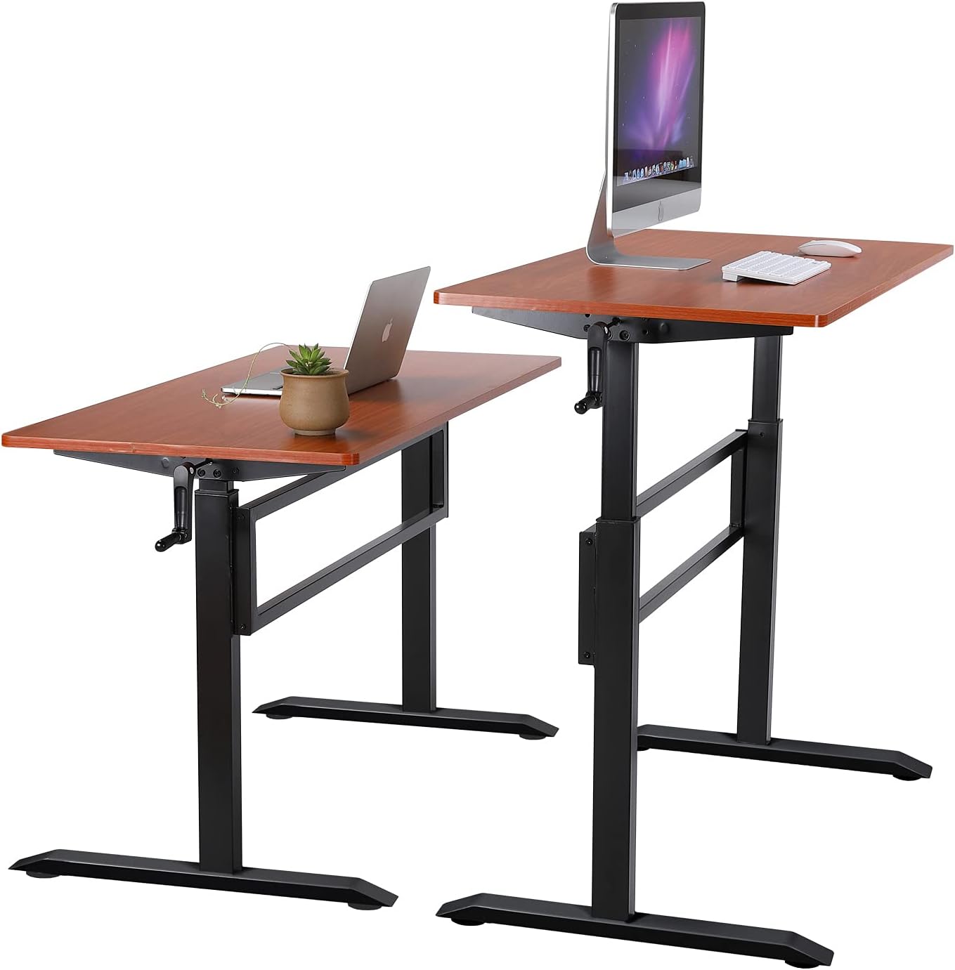 UNICOO Manual Standing Desk Adjustable Height Heavy Duty Game Desk, Crank Adjustable Desk, Adjustable Computer Desk, Manual Stand Up Desk with Headphone Hook,48 x 24 Inches (SYK01-Teak)