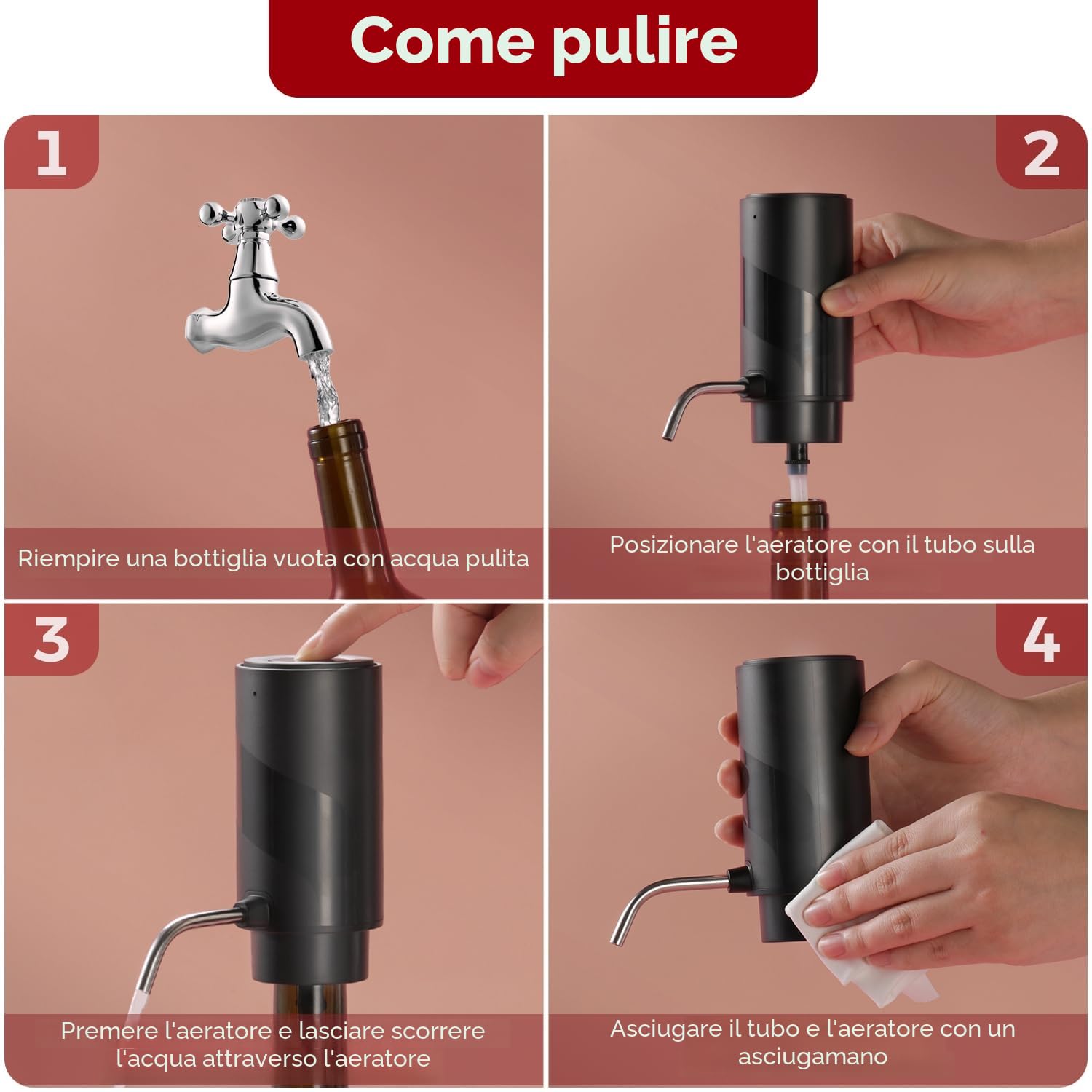 ZOYIDOUX Versatore Elettrico per aeratore per Vino Ricaricabile 3 in 1 Automatico Decantatore di Vino con Tappo per Vino Regali per Gli Amanti del Vino, Nero