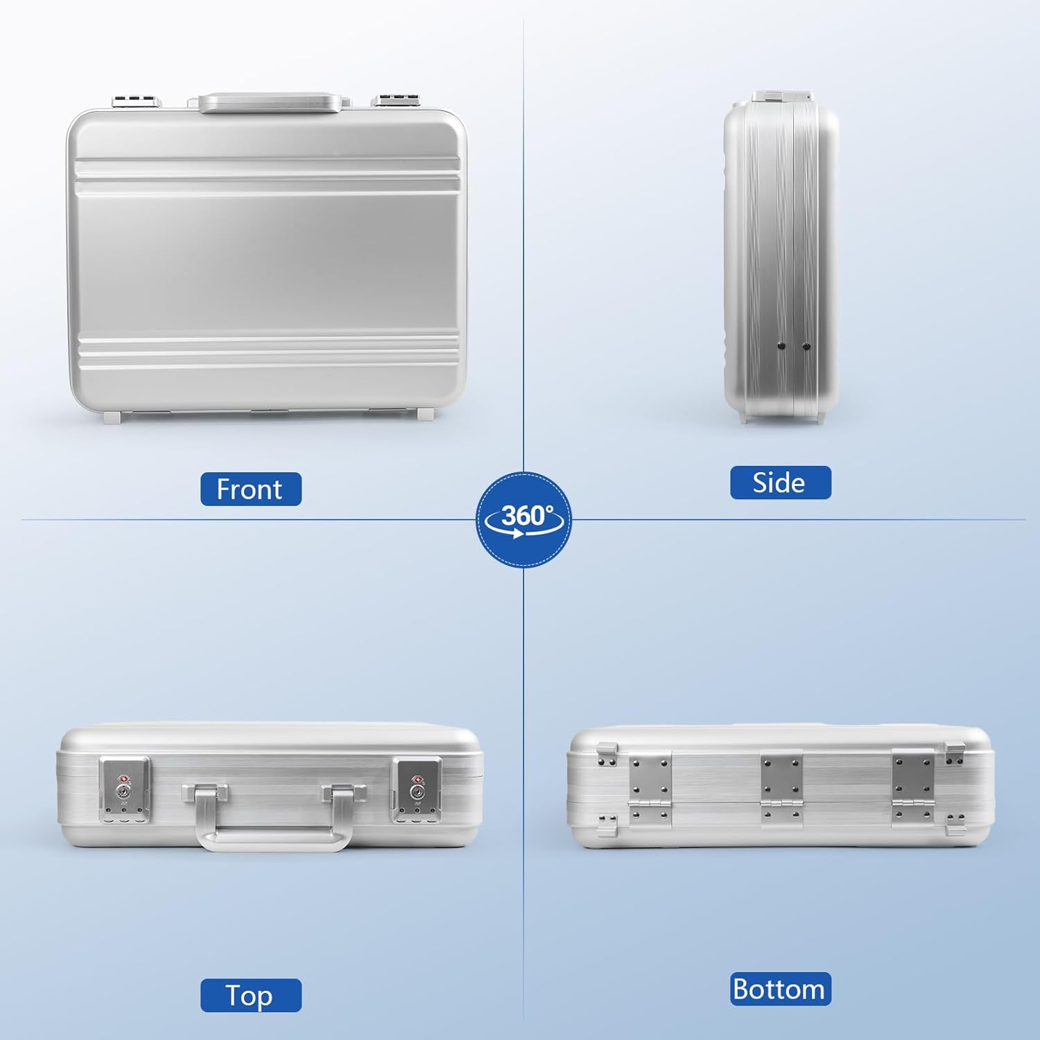 Small Metal Briefcase 16.5X12.6X4.5 Inch TSA Combination Lock Silver Aluminum Toolbox Cash Case 14 Inch Notebook Briefcase with Sponge - Image 3