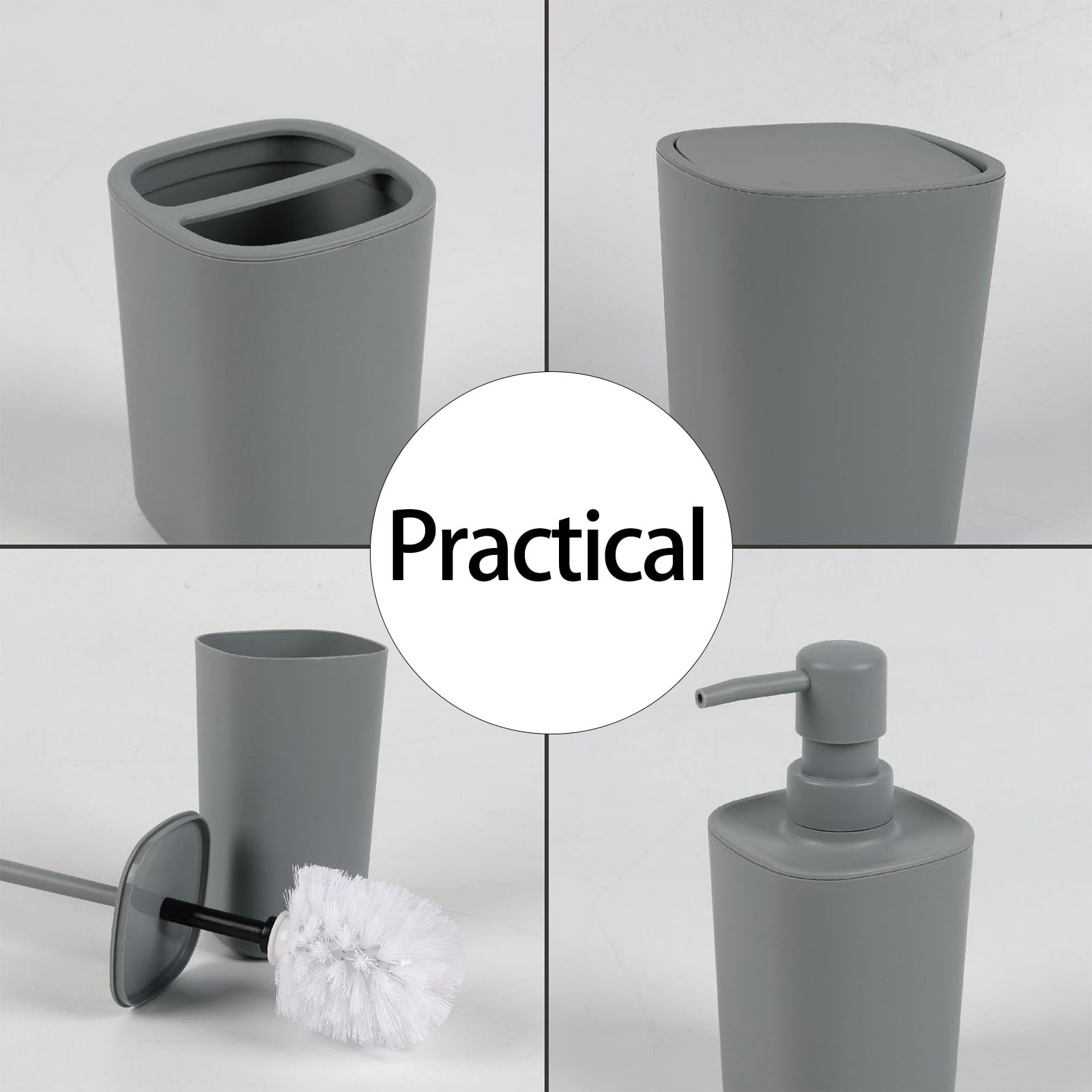 Juego de almacenamiento impermeable de 6 piezas, incluye estante para cepillos de dientes, cesta de basura para decoración familiar, buen juego con cubo de basura