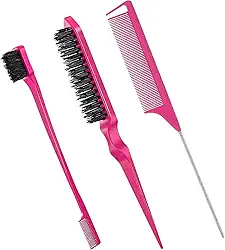 Kit de Escovas e Pente de Cabelo Para Penteado Profissional Para Homens e Mulheres, 3 Peças, Premium, Felix Magazine (Rosa)