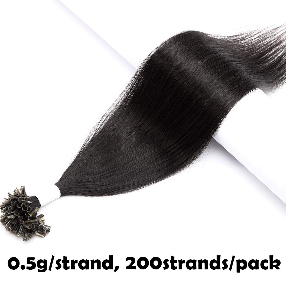 SEGO Extension Kératine Cheveux Naturel 0.5g/Mèche - Rajout Vrai Cheveux Humain Lisse Droit Pose à Chaud - Remy Human Hair Pre Bonded Nail Tip U-tip - 55 cm 1B#Noir Normal [0.5g *200 Mèche]
