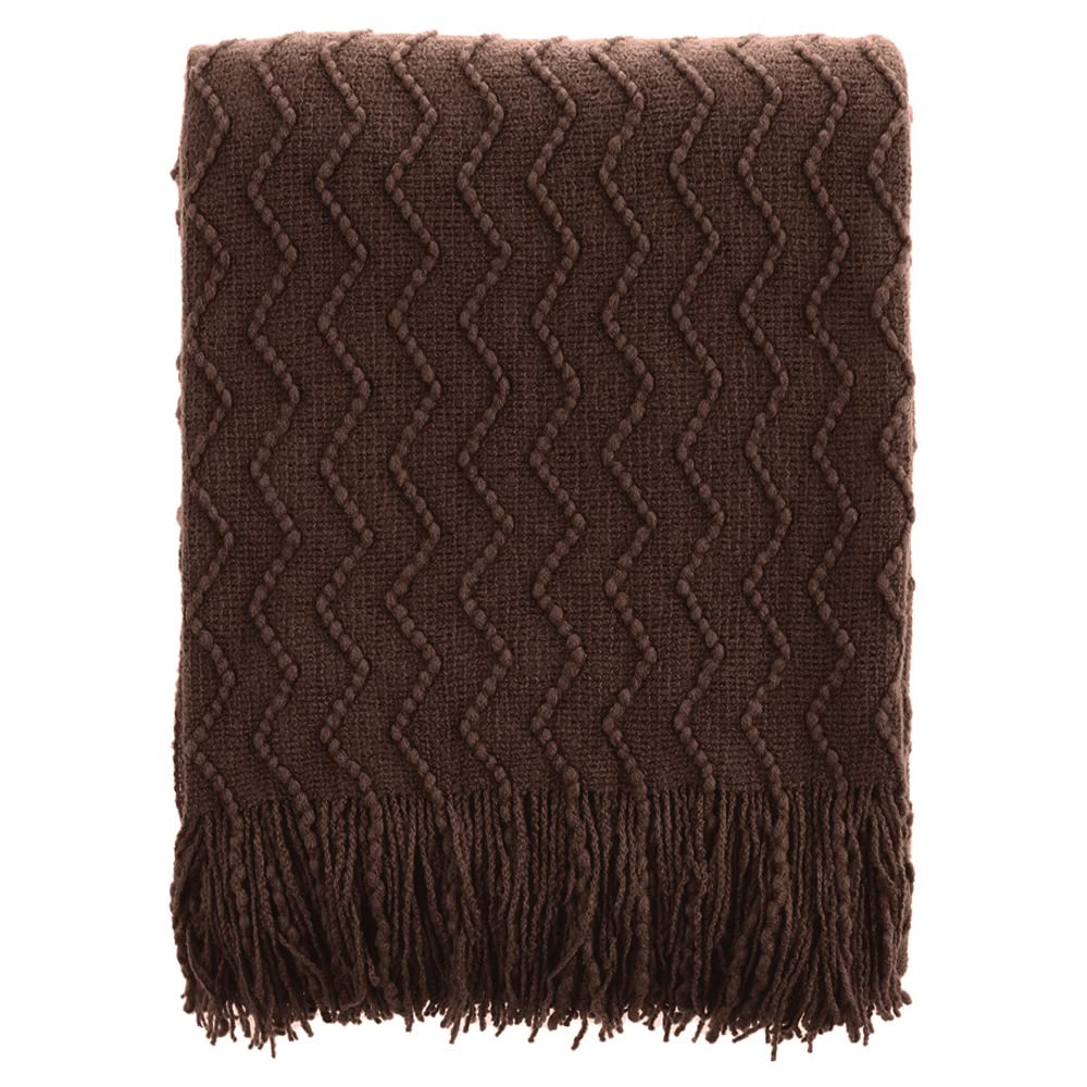 BATTILO HOME Dark Brown Throw Blanket for Couch, Boho Throw Blanket for Home Decor, Decorative Chocolate Knit Throw Blankets for Chair Sofa, Bed, 50"