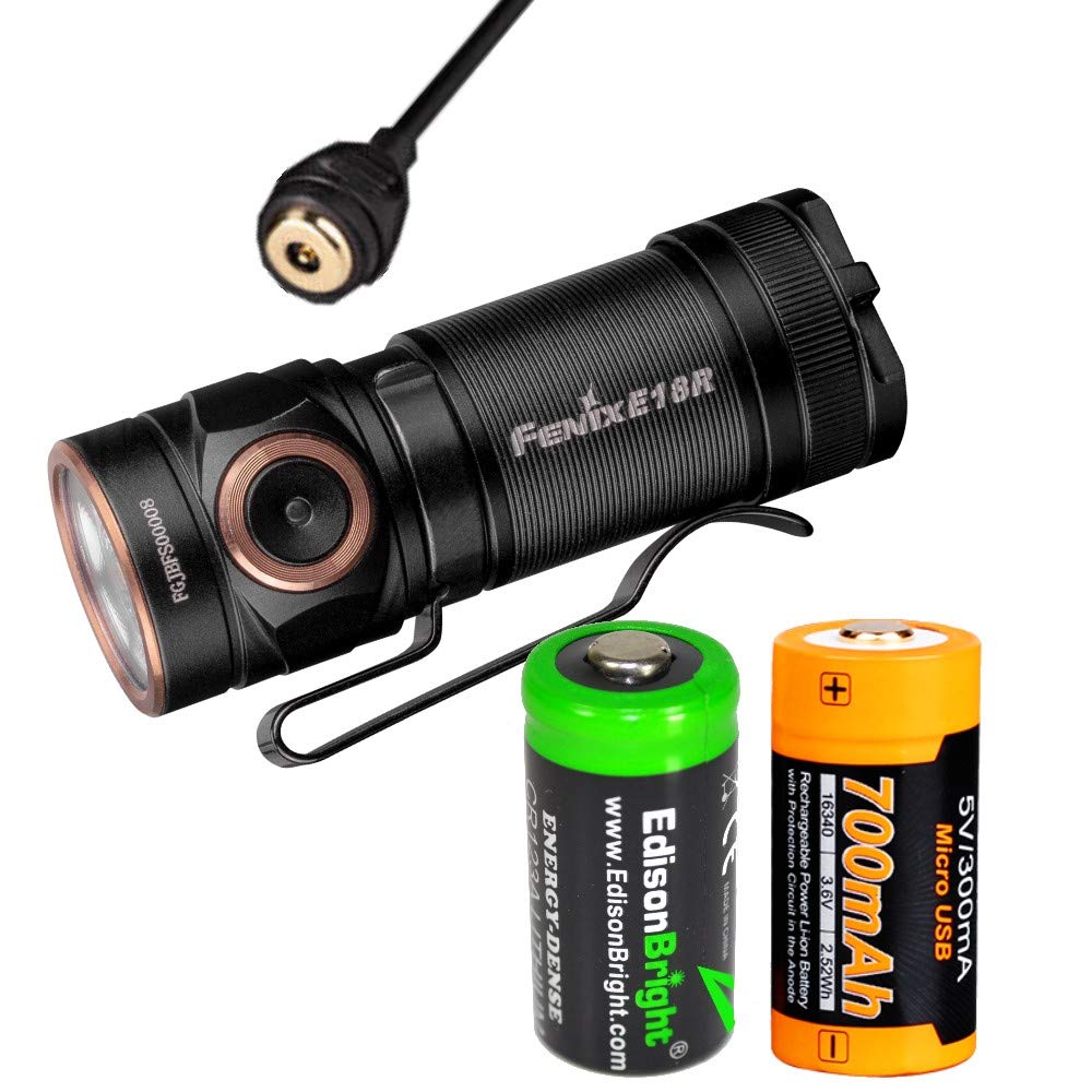 Fenix E18R 750 Lumen USB rechargeable CREE LED EDC/keychain Flashlight with EdisonBright back-up bat