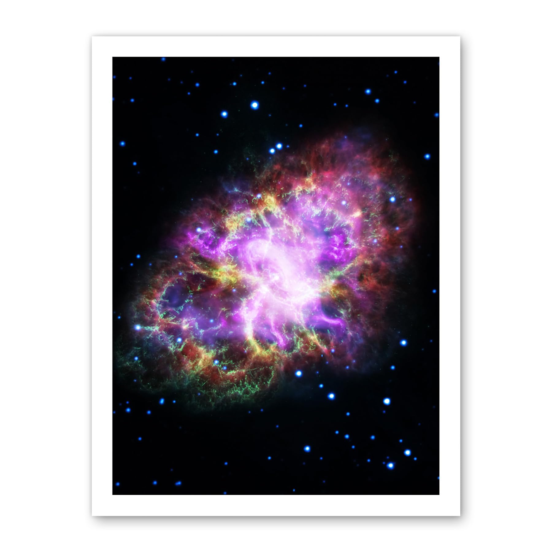 Artery8 Hubble Space Telescope Image Multiwavelength Crab Nebula Detailed Composite From VLA Spitzer Hubble XMM-Newton And Chandra X-Ray Observatory Artwork Framed Wall Art Print 18X24 Inch