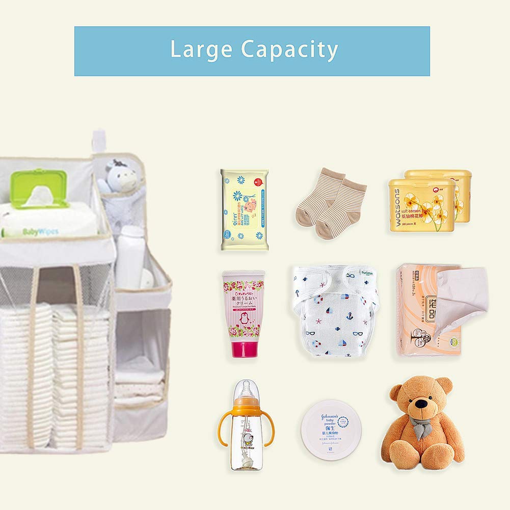 Sunzit Organisateur De Couches Pour Lit Bébé - Organiseur De Change Gris Avec 8 Poches, Idéal Pour Chambre D'Enfant