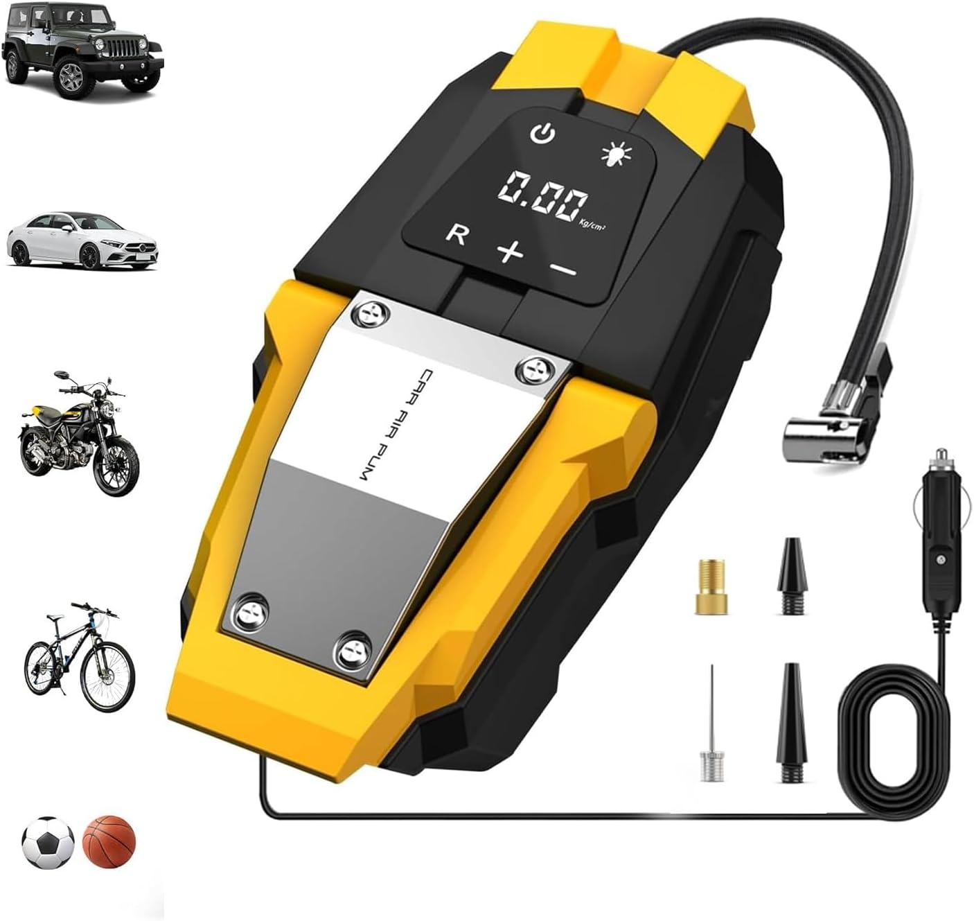 Tire Inflator Portable Air Compressor 150 PSI, 12V Electric Air Pump for Car Tires, Auto Bike Tire Pump with Digital Pressure Gauge Emergency LED Light Automatic Shut Off for Car Bicycle Balloons