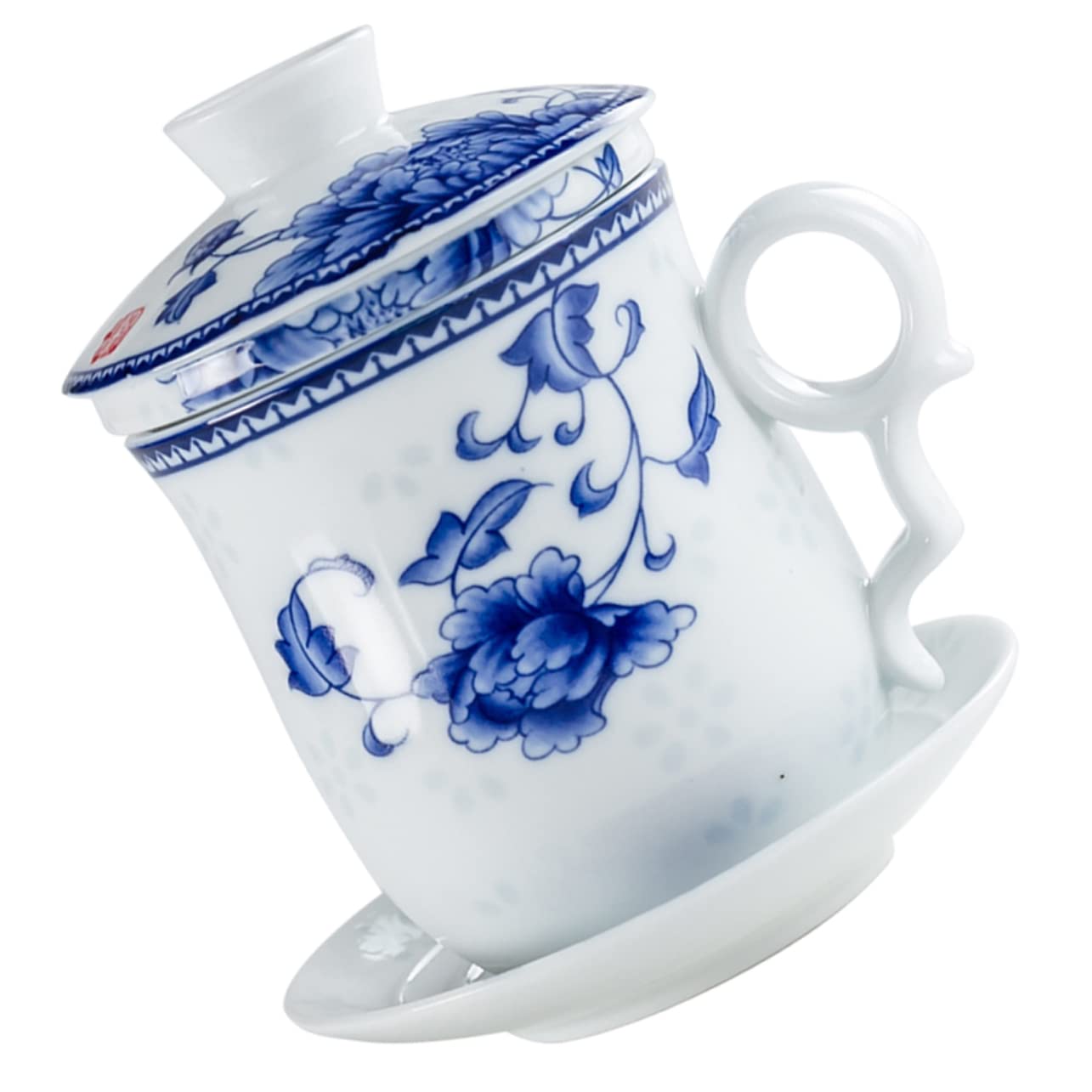 OFFSCH Decorative Tea Cup Classical Tureen Teacup Ceramic Loose Leaf Tea Brewing System with Lid and Saucer for Home Office
