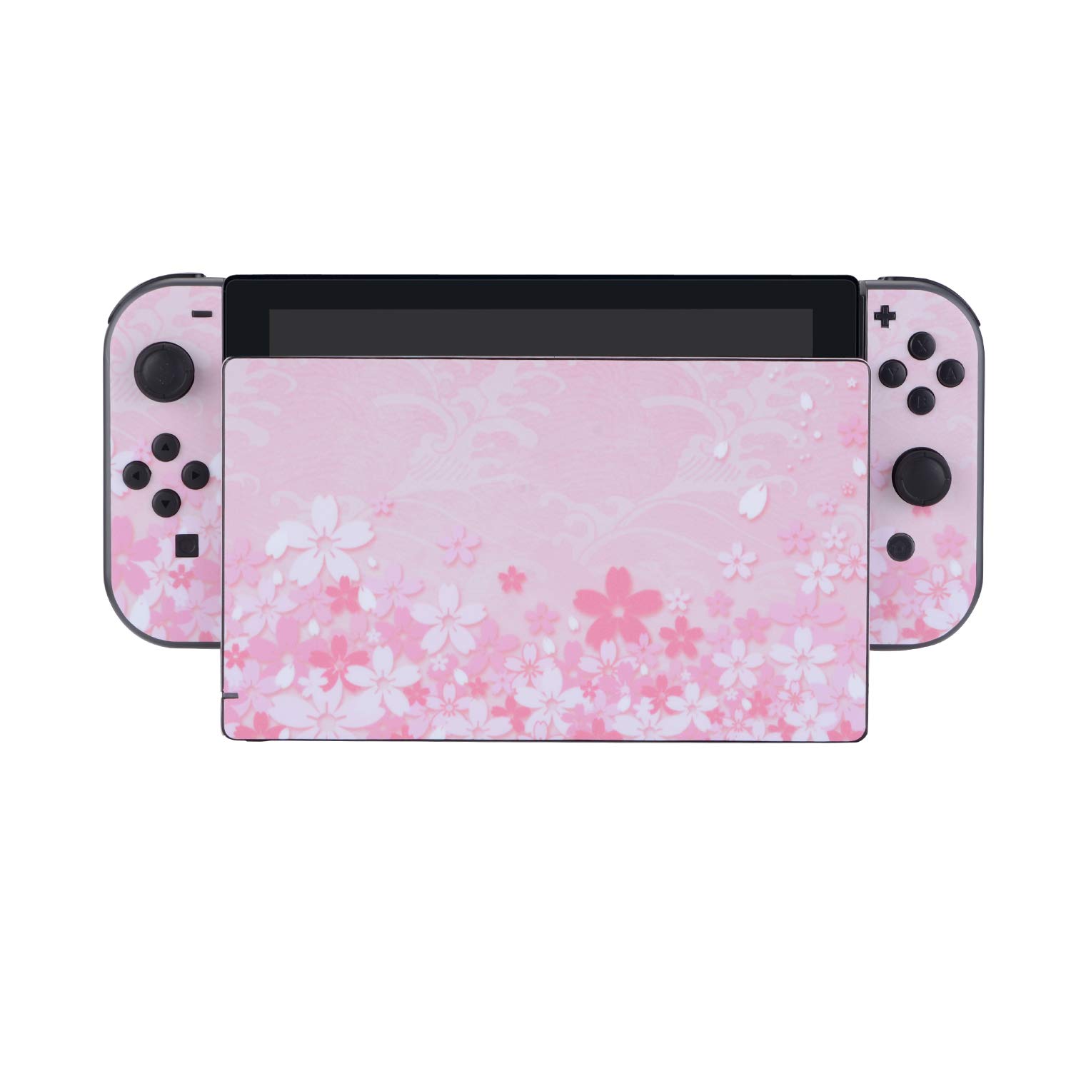 eXtremeRate Full Set Faceplates Skin Stickers + 2 pcs Screen Protectors for for Nintendo Switch (Console & joy con & Dock & Grip) - Cherry Blossoms — view 4