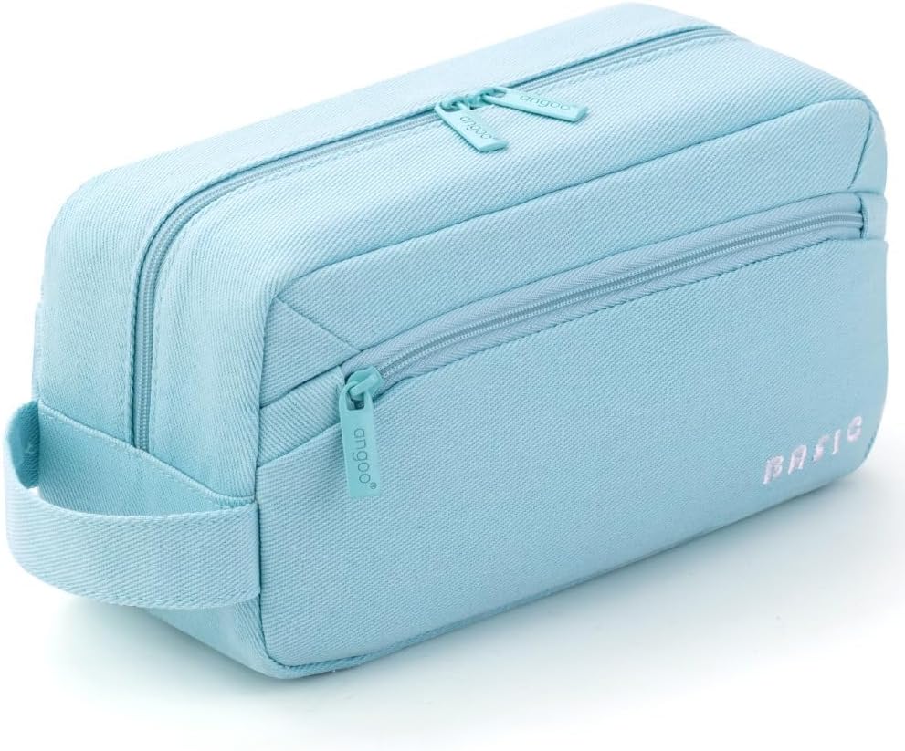 KASTWAVEKASTWAVE Big Capacity Pencil Case Canvas Large Storage Pouch Pen Holder Simple Stationery Bag Office Organizer School Supplies Portable Gift for Teen Girls Boy Men Women (Blue)