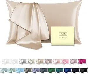 Natural Mulberry Silk Pillowcase for Hair and Skin Queen Size 20"X30" Silk Pillow Case with Hidden Zipper Soft Breathable Smooth Cooling Silk Pillow Covers for Sleeping(Champagne,Queen,1Pcs)