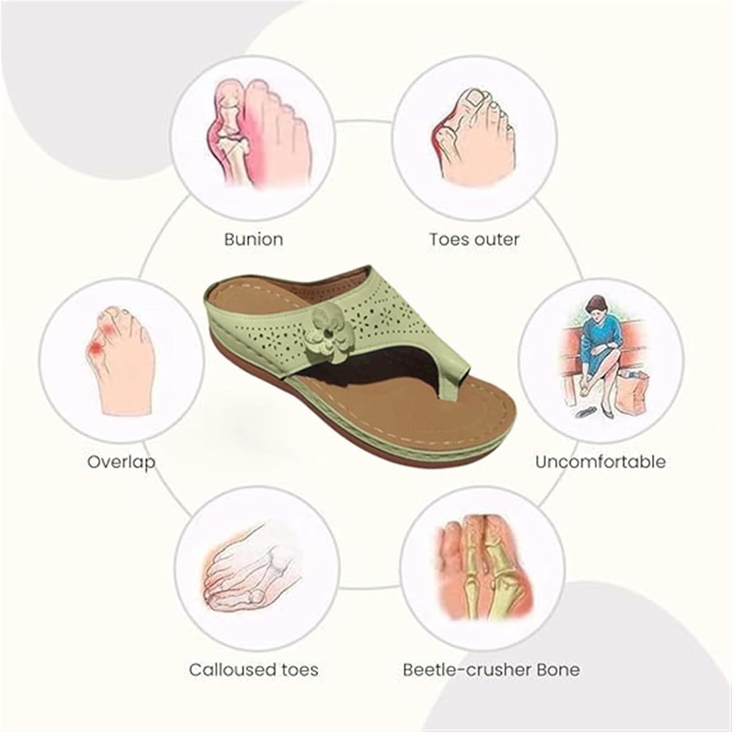 CLSQLXYJZC Bunion Correction Leather Open Toe Sandals, Women's Comfortable Platform Slip-On Flower Orthopedic Bunion Sandals, Orthotic Flip Flops, for Bunion Splints Toe Separator
