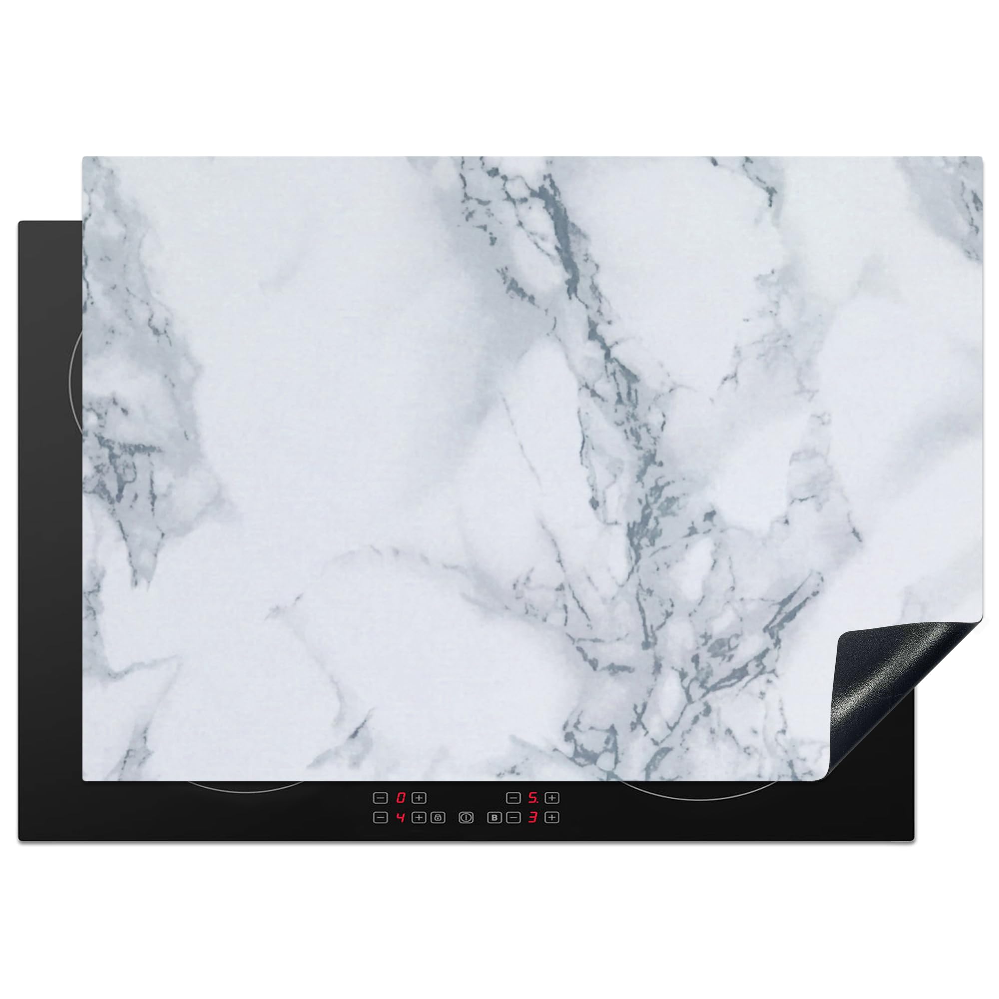 KitchenYeah© Induction Hob Protector Mat 20.5"x29.5" / 75x52 cm Stove Cap Top Cover Kitchen Cooker Covers for Electric Hobs Vinyl Marble - Pattern - Grey - White - Marble Look - Luxe