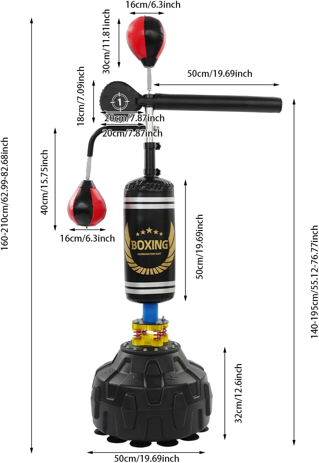 Free Standing Boxing Speed Trainer 4-in-1 Design Punching Bag Spinning Bar with Stand Height Speed Bag for Training, Boxing Equipment, Stress Relief & Fitness for Adults & Teenagers