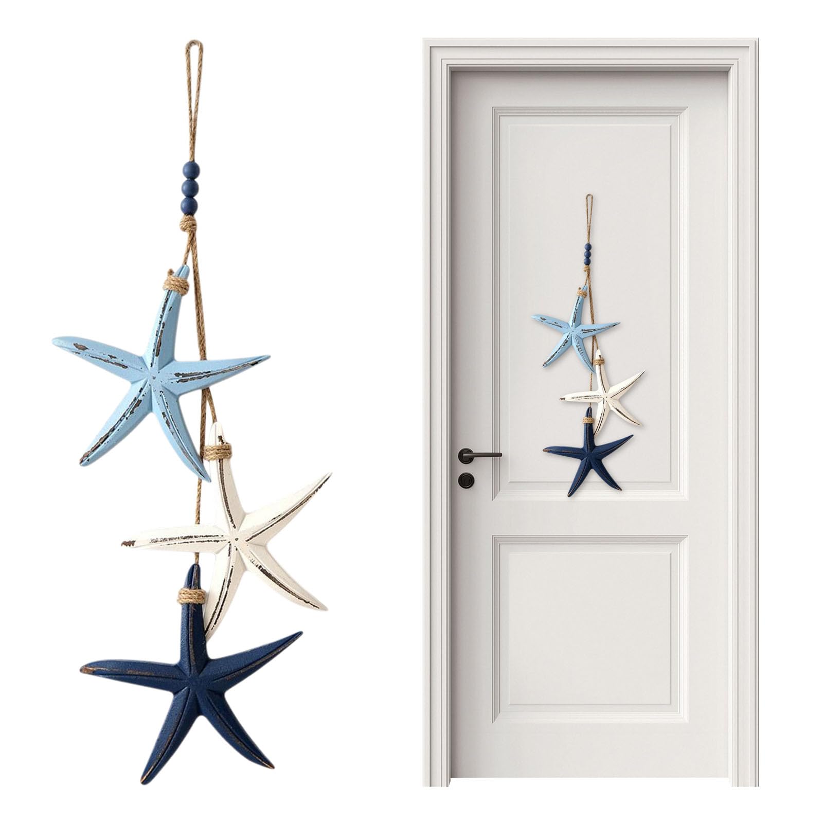 Lighted Wooden Fish & Starfish Hanging Decor, Nautical Coastal Decor