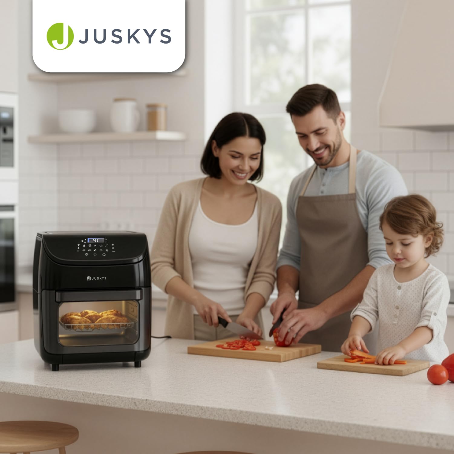 Juskys friggitrice ad aria 12L – nera, Airfryer con schermo LCD touch, 10 modalità, regolazione 25–200 °C & kit completo