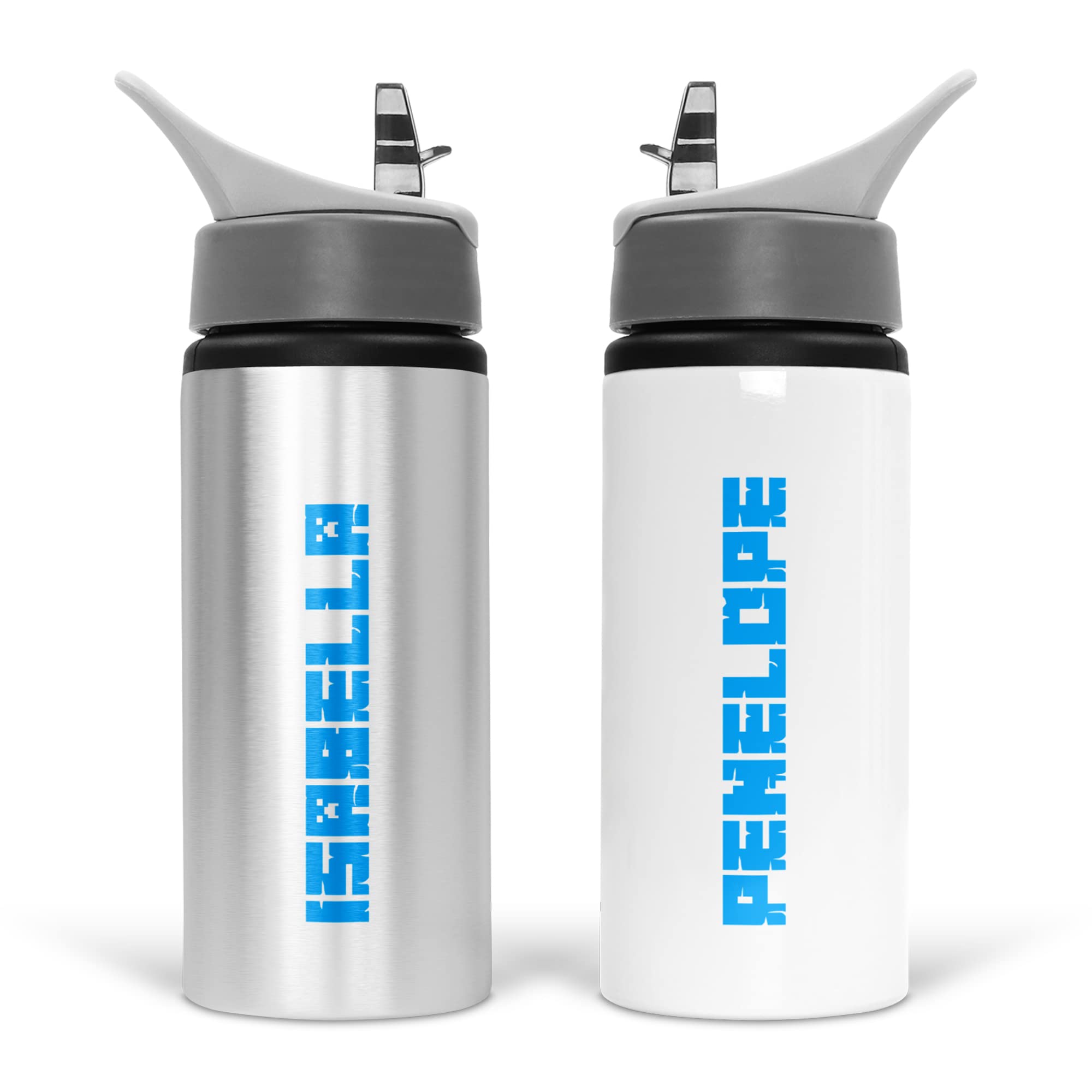 Print Maniacs Personalised Water Bottle Mine School Sport Drink 600ml Leakproof Spill Proof Aluminium Hot Cold Flip up Kid Boys Girls Biking Gift (Blue)