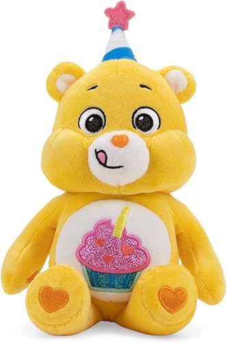 Care Bears Peluche de frijol de 9 pulgadas (vientre con brillantina), oso de cumpleaños, material suave para abrazar, pequeño