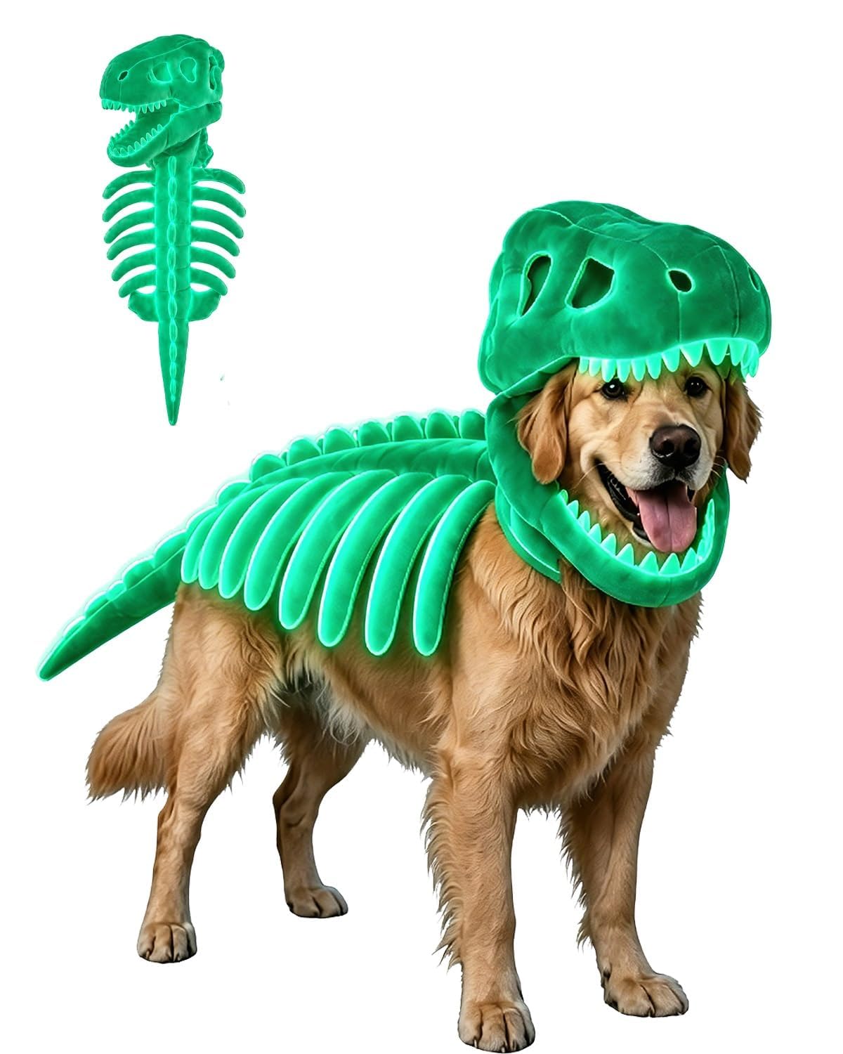 Pet Dinosaur Costume, Soft Plush T-Rex Skeleton Halloween Costume for Dogs | Cosplay Clothes for Medium & Large Dog and Cats Funny Adorable Glow-in-the-Dark Dino Outfits Big Breeds For Party Family