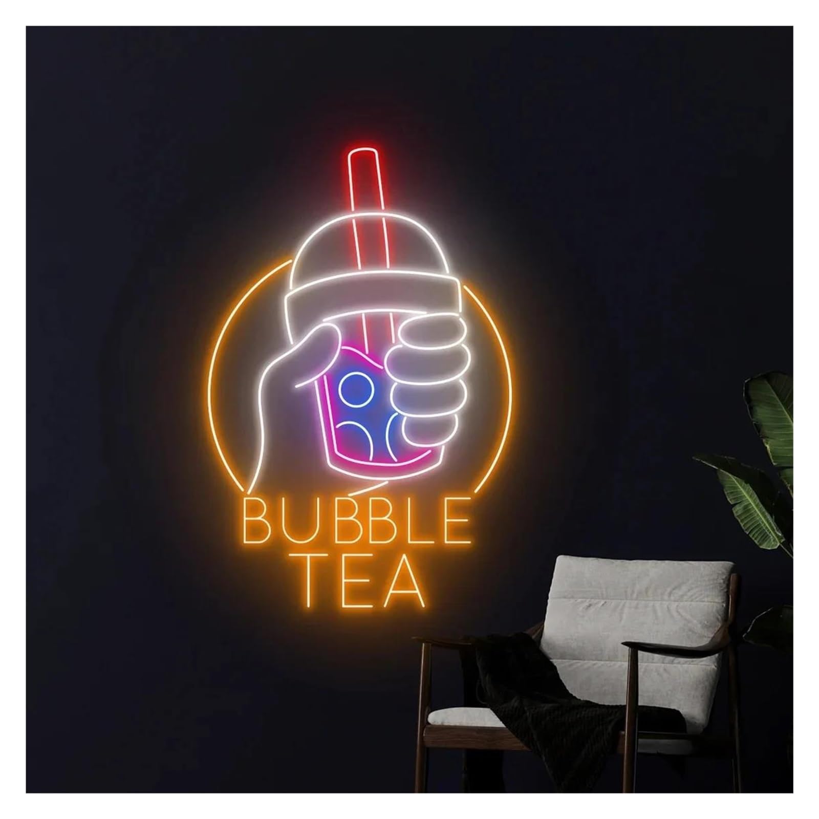 LEMST Signs Lamp Bubble Tea Neon Lights USB Powered Milk Tea Sign Tea Drink Neon Lights, Suitable for Wall Hanging Decor Commercial Signs 38cmx58cm