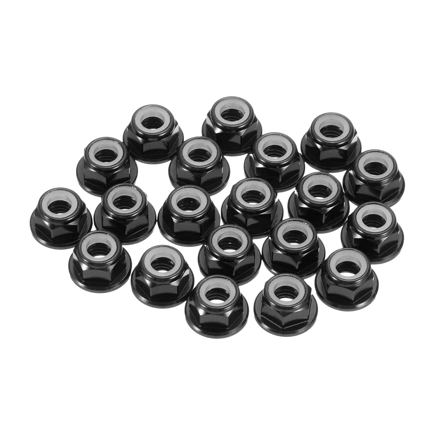 MECCANIXITY 30 Pcs M3 Pitch 0.5mm Aluminum Alloy Lock Nuts Flanged Hex Nuts Nylon Locking Serrated for RC Drone Quadcopter Motor Prop Adapter FPV Parts Fasteners, Black