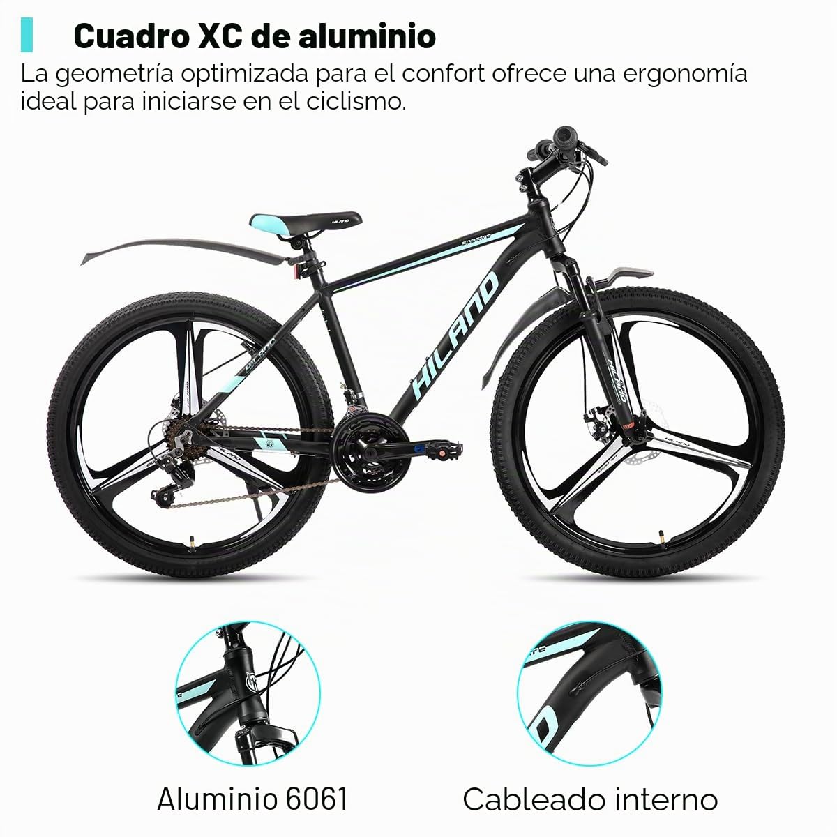 Hiland - Bicicleta de montaña de 26 pulgadas para adultos, 3/6 radios, 18 velocidades, para hombre y mujer, con freno de disco doble, 26 pulgadas, marco de aluminio