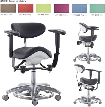 REEHUT US Ergonomic Microscope Dynamic Chair Microscope Saddle Stool Foot Controlled/Pedal Base PU Leather with 45Swiveling Control Operating Armrests SDS-FC1 Black