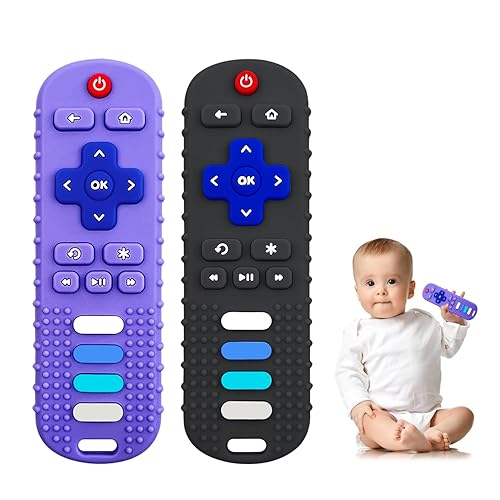 YAPROMO Juguetes de dentición para bebés,2 piezas de TV control remoto forma mordedor,Juguete masticable de silicina de grado alimenticio