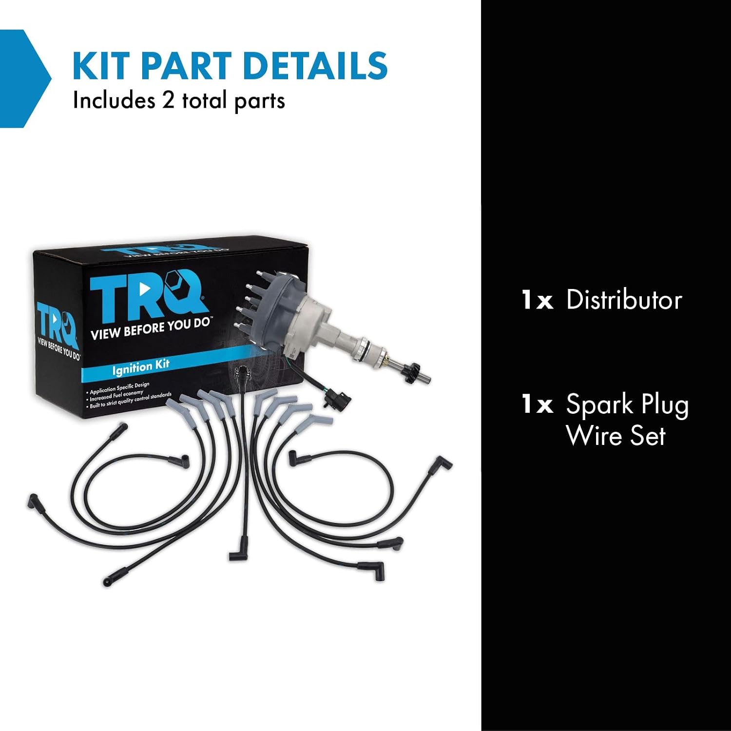 TRQ Ignition Coil Kit 2 Piece Distributor Compatible with 1988-1991 Ford E-250 Econoline Club Wagon 1988-1996 E-350 Econoline 1992-1996 E-350 Club Wagon 1988-1996 F-250 1988-1997 F-350
