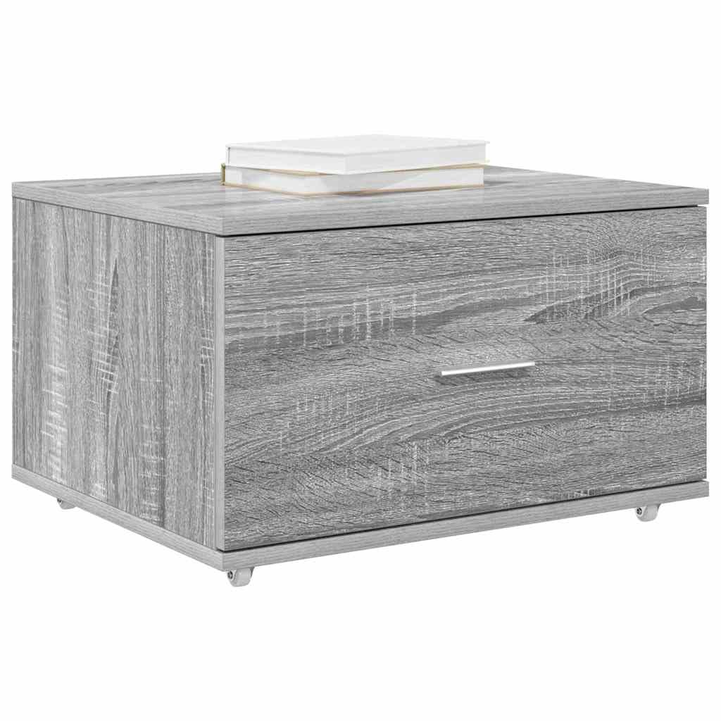 Cassettiera con ruote, colore grigio sonoma, 55 x 45 x 31 cm, mobile con ruote in legno con 1 cassetto, per casa, ufficio e camera da letto
