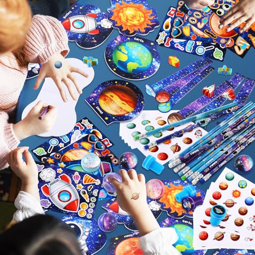 BenLouis 216Pcs Outer Space Themed Party Favors Space Alien Sticker Stampers School Stationery Set Bulk Classroom Prizes for Astronaut Planet Birthday Party Goodie Bags Fillers - Image 6