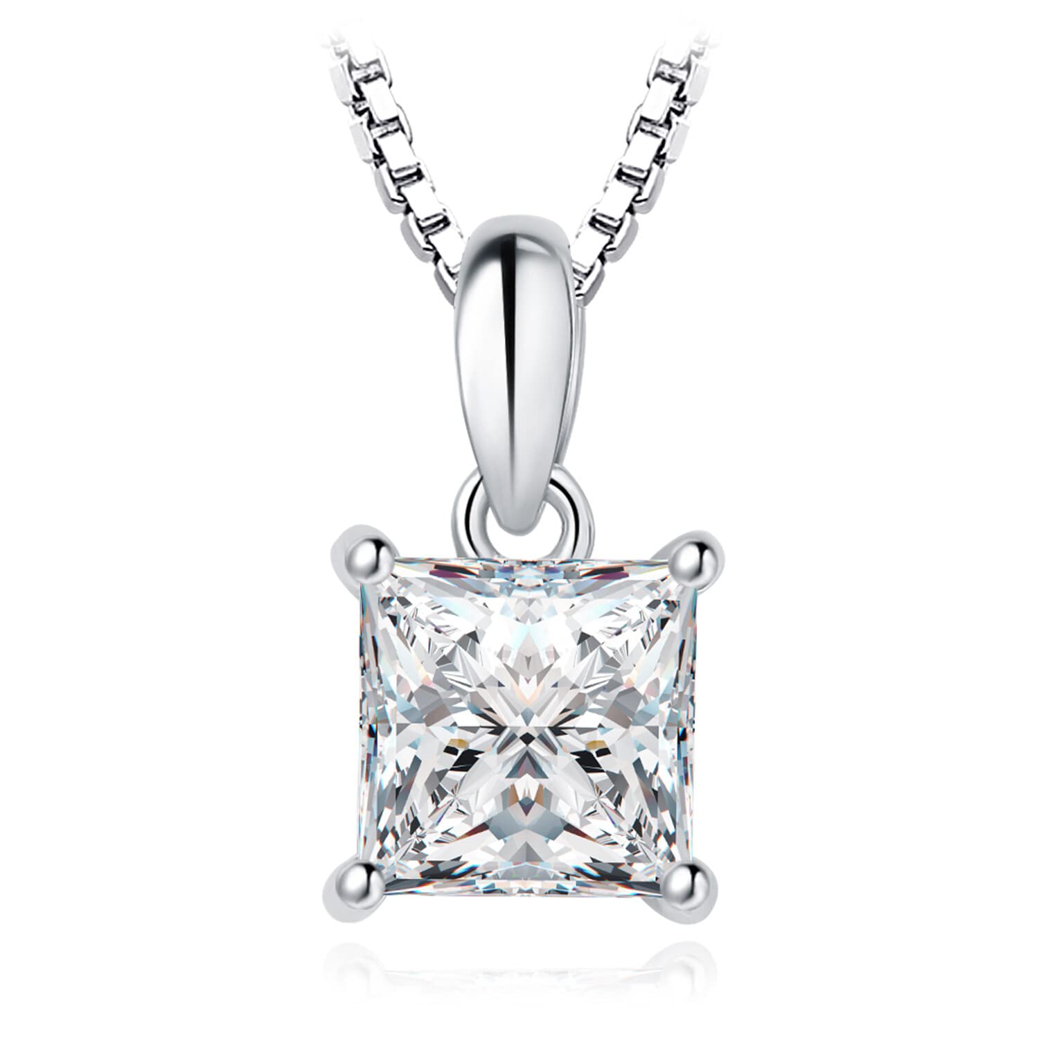 JewelryPalace Collar Plata Mujer con 1ct Circonita Cuadrado Corte Princesa, Solitario Colgante Clásico con Diamante Simulado Plata/Oro/Oro Rosa, Collar 45cm para Bodas, Conjunto Joyas para Novia