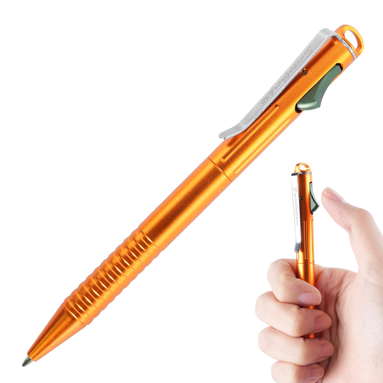 SMOOTHERPRO Fidget Pen Retractable Ballpoint Pen | Aluminum | Compatible with Parker Refills EDC Pen with Stainless Steel Pen Clip | for School Office Outdoor Work & Everyday Carry (Al104OG) | Orange
