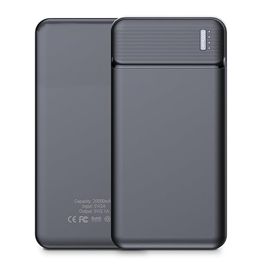 Powerbank 20000 mAh - 22.5W Snellader - 1x USB C input en output - 2x USB A output - 1x Micro USB input - USB A naar USB C kabel meegeleverd - Powerbank klein - Zwart