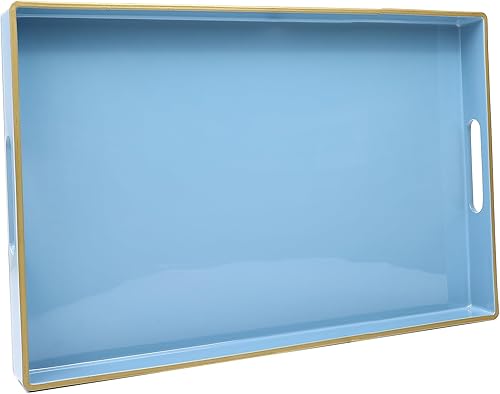 Miniatura 8 de Spsyrine Bandeja decorativa azul con asas, elegante bandeja de plástico para mesa auxiliar otomana, sala de estar, decoración del hogar, 15.6 x 10.2