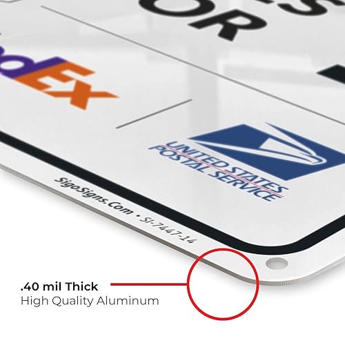 Vista 275 de Cartel de entrega del paquete, letrero de instrucciones de entrega, 10 x 7 pulgadas, aluminio 040 libre de óxido, resistente a la decoloración