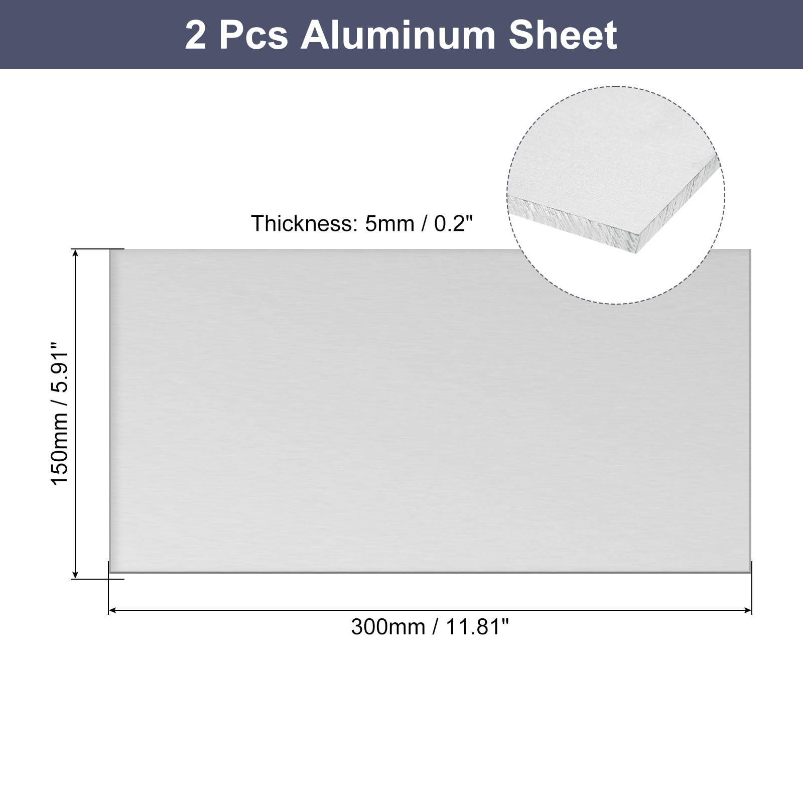 QUARKZMAN Lastra Di Alluminio, 2 Pezzi 300mm x 150mm x 5mm (0.2 Pollici) Spessore Lastra Quadrata 6061 Per Uso Industriale, Tono Argento
