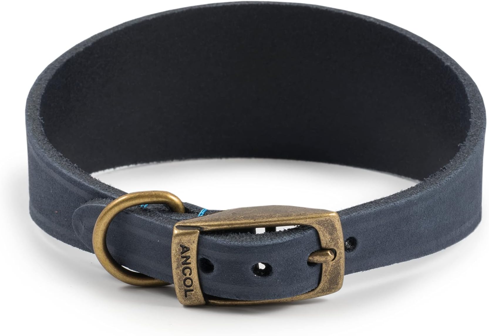 Ancol Timberwolf Whippet Leather Dog Collar in Blue - Top Grain Bridle Leather Comfortable Durable Pet Training Accessory - 30-34cm
