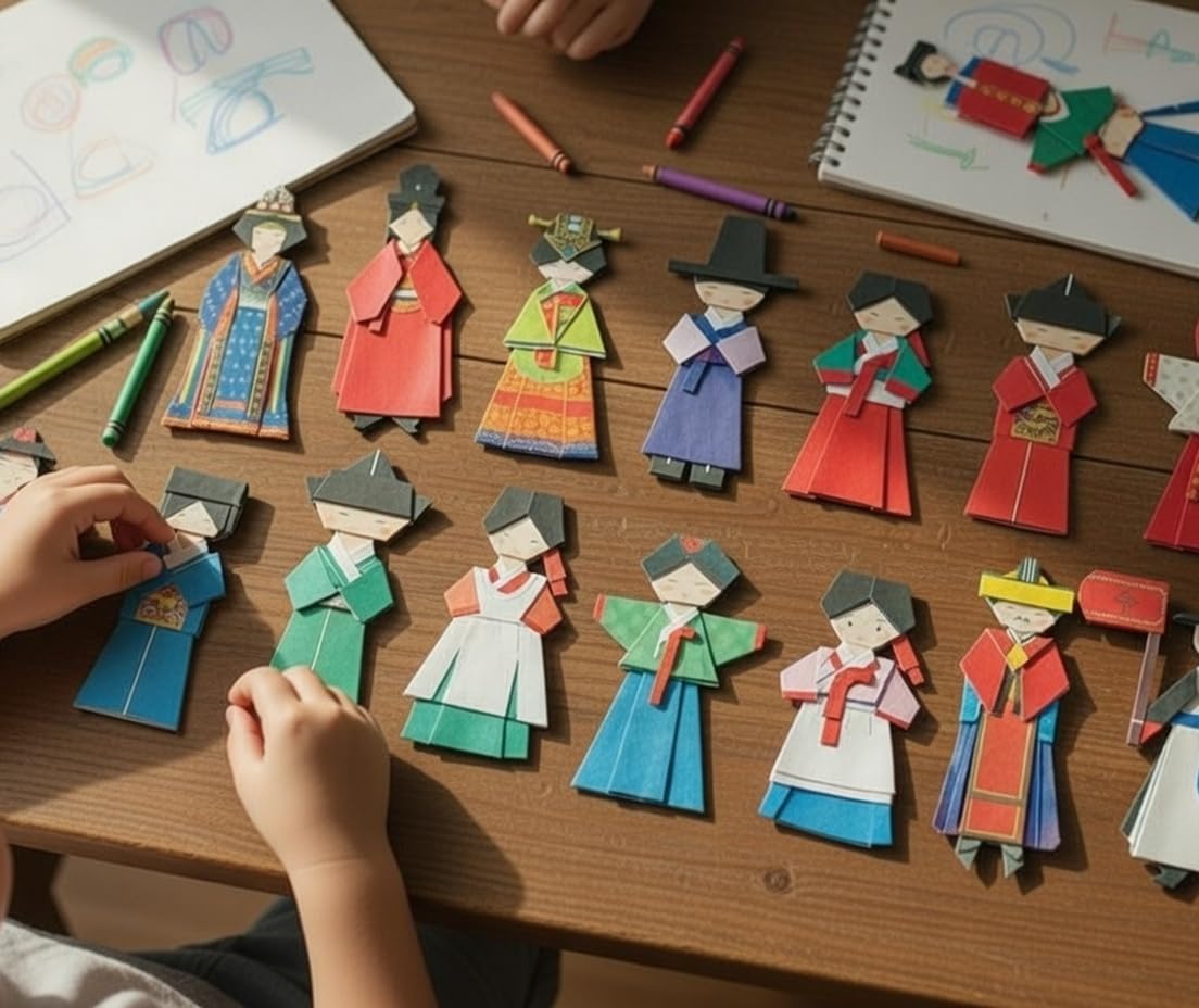 Korean Origami Kit: 16 Hanbok Types, 96 Sheets with English Instructions