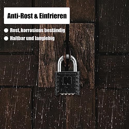 Foto von Diyife 4-Stelliges Hochleistungs Zahlenschloss, 52MM Vorhängeschloss mit 8MM Dicker Schäkel, aus 304 Edelstahl, Ein-Knopf-Entriegelung, Wasserdicht und Diebstahlsicher für Hof, Zaun, Garagen, Tore